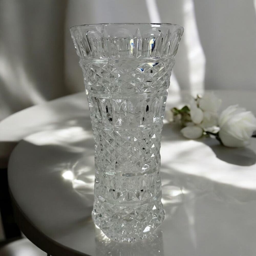 VTG Lausitzer East German GDR 24% Lead Oxide Crystal Clear Heavy Cut Glass Vase